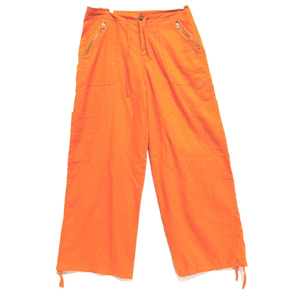 Orange coral Colette Wide‎ Leg Pants Women Sz M Linen blend lagenlook resortwear